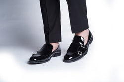 PATENT MONK SLIP ONS - BLACK - ashfordclothing