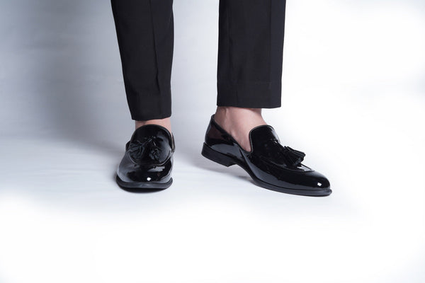 CLASSIC PATENT SLIP ONS WITH TASSELS - ashfordclothing