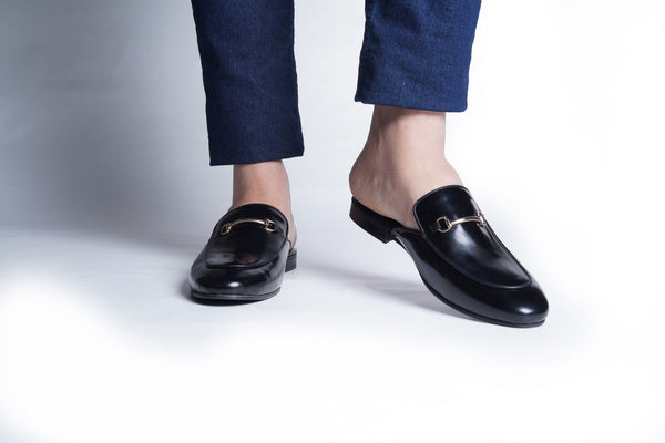 SMOOTH LEATHER MULES - BLACK - ashfordclothing