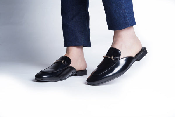 SMOOTH LEATHER MULES - BLACK - ashfordclothing