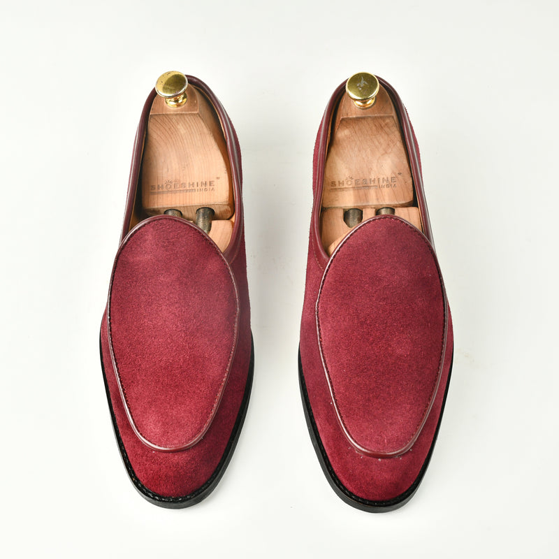 Belgian Suede Loafers - Maroon - ashfordclothing