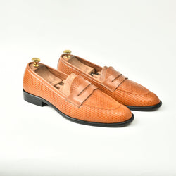 Woven Leather Slip Ons - Tan - ashfordclothing