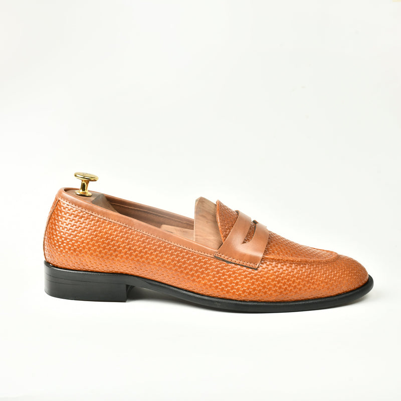 Woven Leather Slip Ons - Tan - ashfordclothing