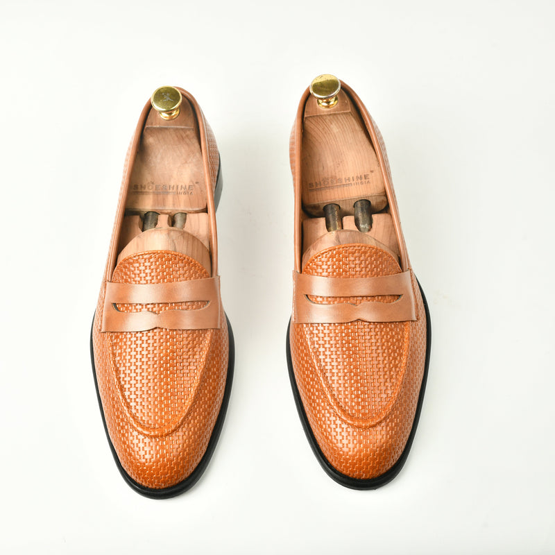 Woven Leather Slip Ons - Tan - ashfordclothing