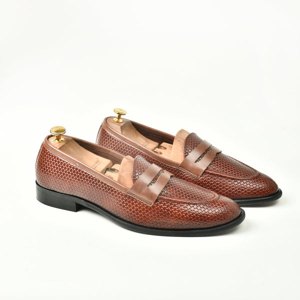 Woven Leather Slip Ons - Brown - ashfordclothing
