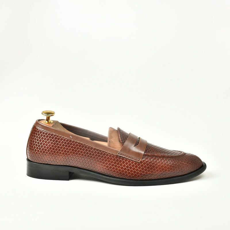 Woven Leather Slip Ons - Brown - ashfordclothing