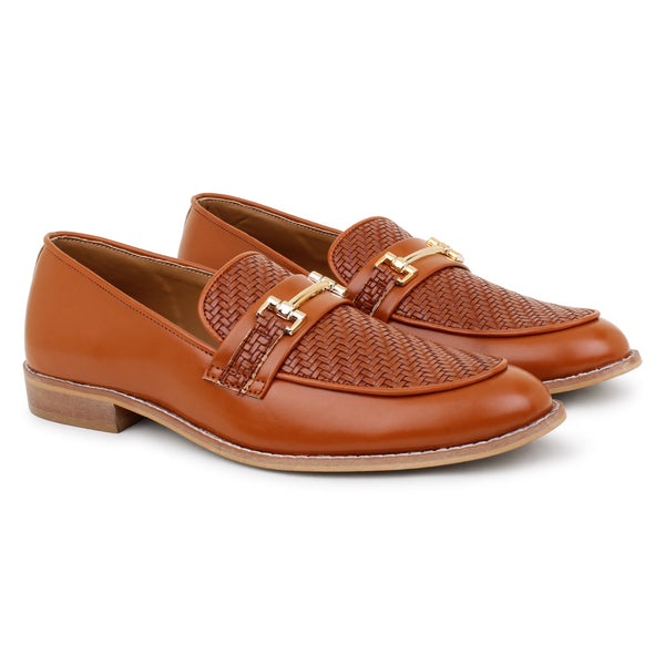 Woven Leather Slip Ons with Saddle - Tan - ashfordclothing
