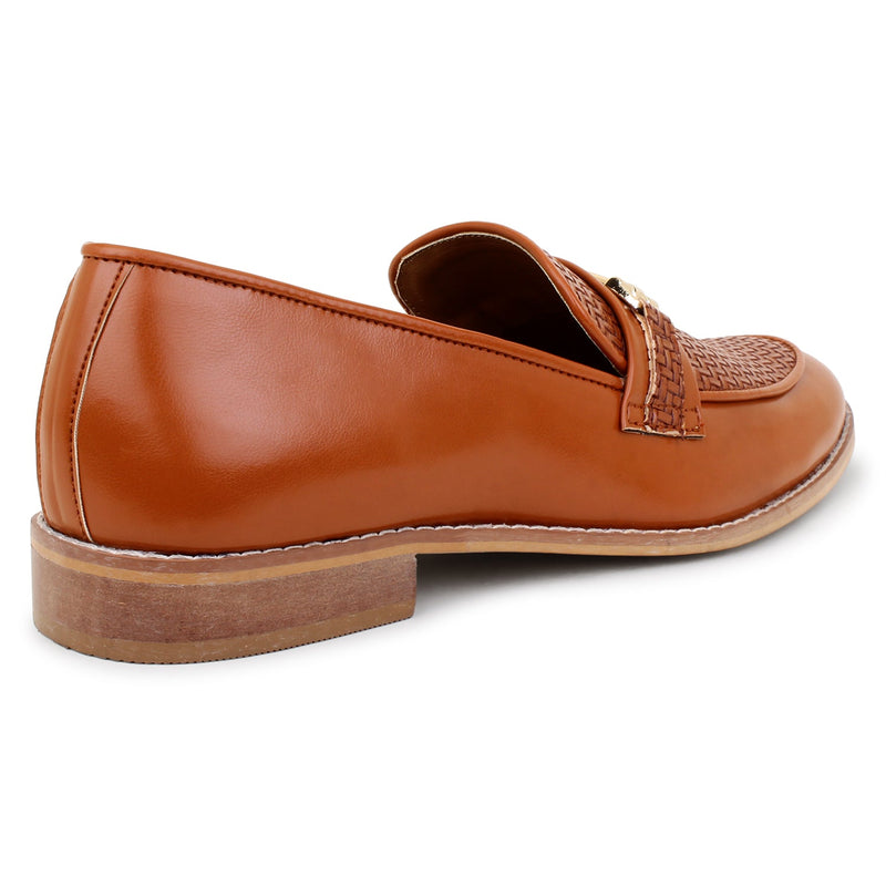 Woven Leather Slip Ons with Saddle - Tan - ashfordclothing