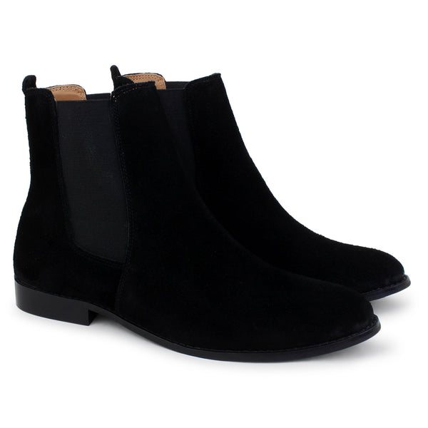 Italian Suede Leather Boots - Black - ashfordclothing