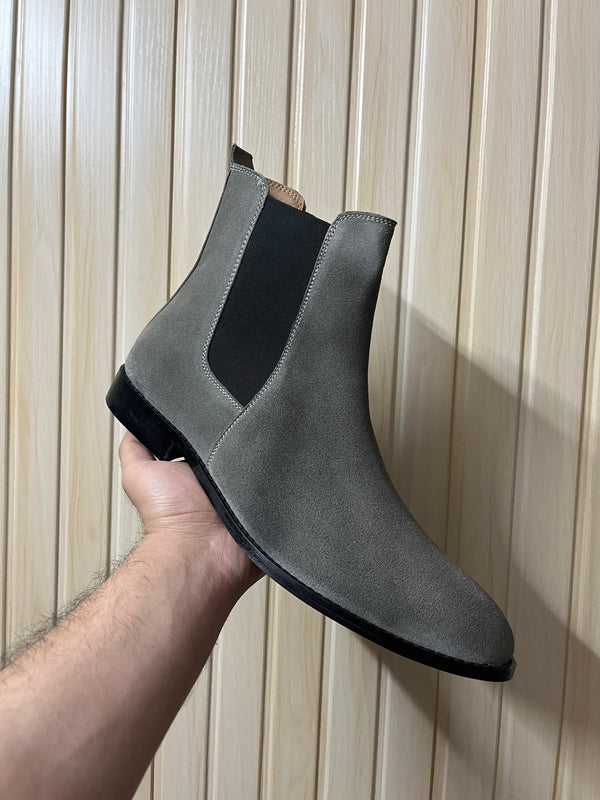 Italian Suede Leather Boots - Grey - ashfordclothing